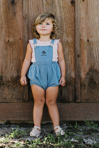 Lil Legs Denim City Flutter Tank-Red Stripe