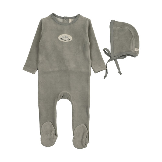 Lilette Velour Patch Footies Set - Light Blue