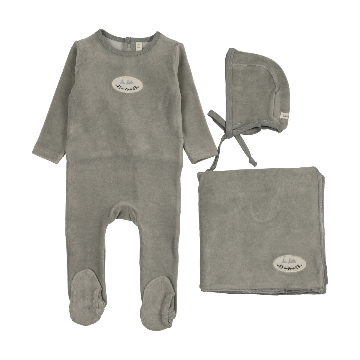 Lilette Velour Patch Layette Set - Light Blue
