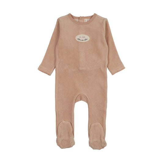 Lilette Velour Patch Footie - Dusty Pink
