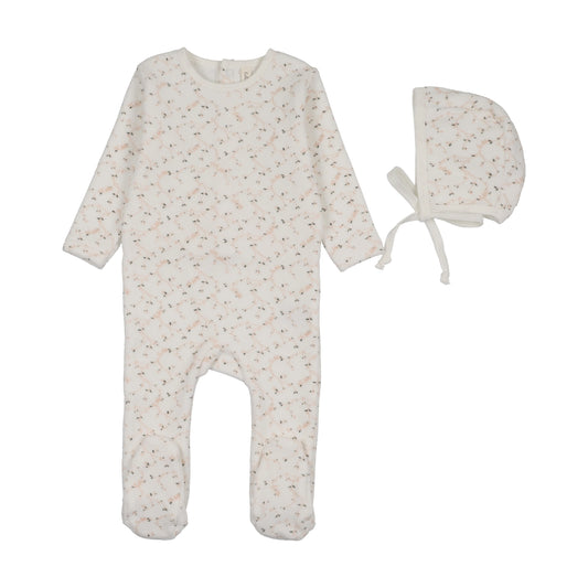 Lilette Branch Velour Footie Set - Cream/Pink
