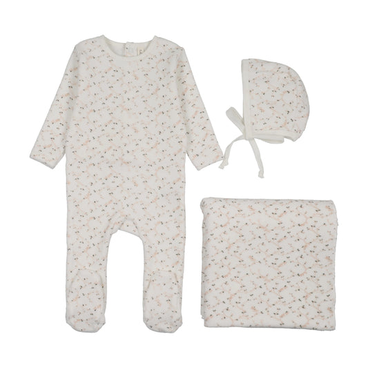 Lilette Branch Velour Layette Set - Cream/Pink