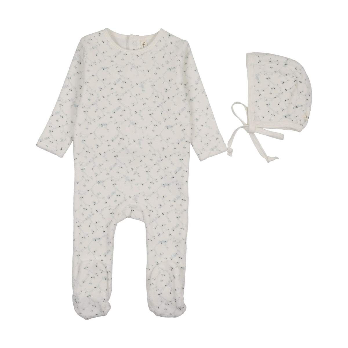 Lilette Branch Velour Footie Set - Cream/Blue
