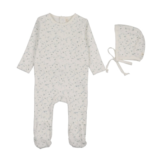 Lilette Branch Velour Footie Set - Cream/Blue