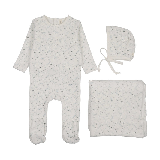 Lilette Branch Velour Layette Set - Cream/Blue
