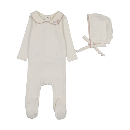 Lilette Le Bebe Pointelle Footie Set - Cream/Pink