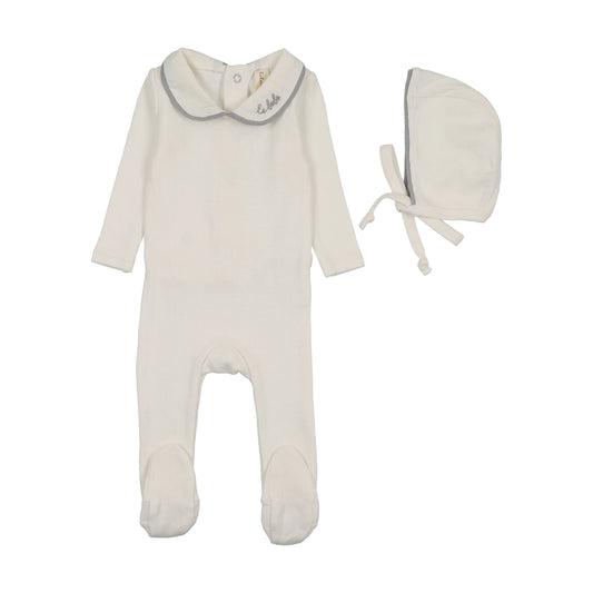 Lilette Le Bebe Pointelle Footie Set - Cream/Blue