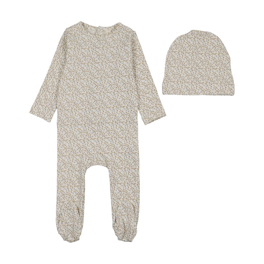 Lilette Dahlia Vines Print Footie Set - Cream/Blue