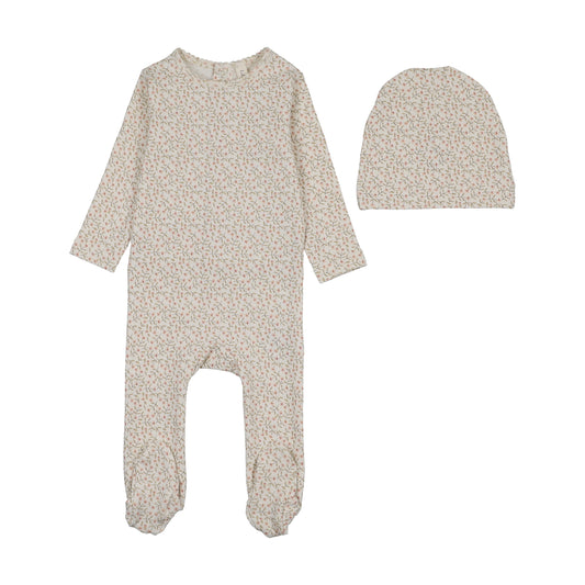 Lilette Dahlia Vines Print Footie Set - Cream/Pink