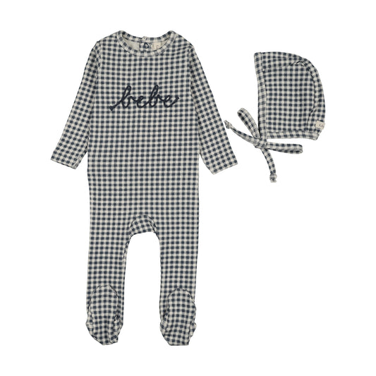 Lilette Gingham Bebe Footie Set - Off Navy