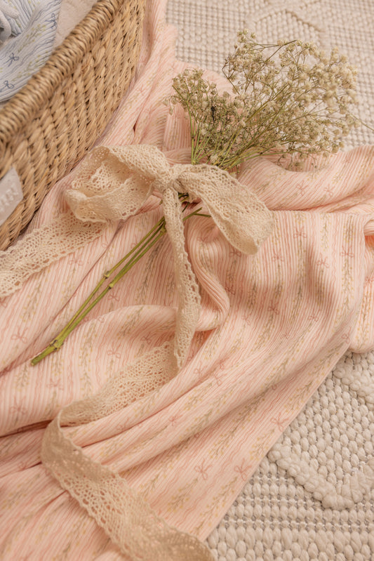 Bee & Dee Linear Floral Wrap Footie Set- Ballerina Pink