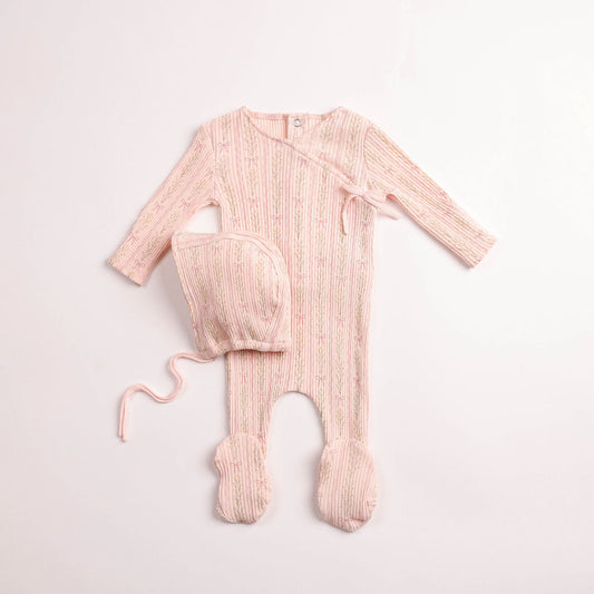Bee & Dee Linear Floral Wrap Footie Set- Ballerina Pink