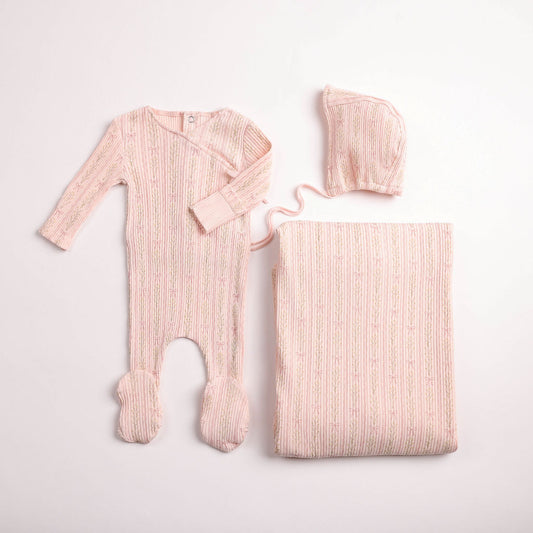 Bee & Dee Linear Floral Wrap Layette Set- Ballerina Pink