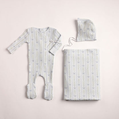 Bee & Dee Linear Floral Wrap Layette Set- Illusion Blue