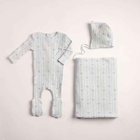 Bee & Dee Linear Floral Wrap Layette Set- Illusion Blue