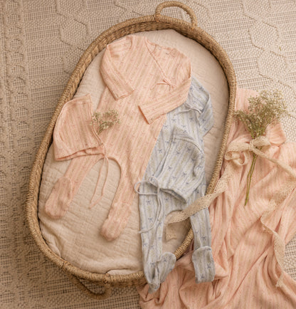 Bee & Dee Linear Floral Wrap Layette Set- Illusion Blue