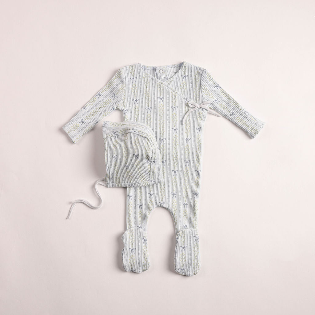 Bee & Dee Linear Floral Wrap Footie Set- Illusion Blue