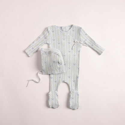 Bee & Dee Linear Floral Wrap Footie Set- Illusion Blue