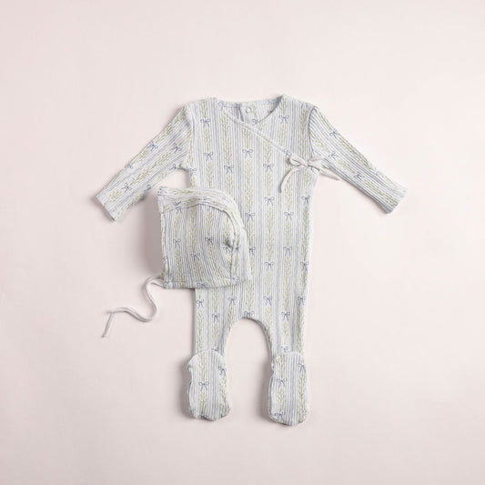 Bee & Dee Linear Floral Wrap Footie Set- Illusion Blue
