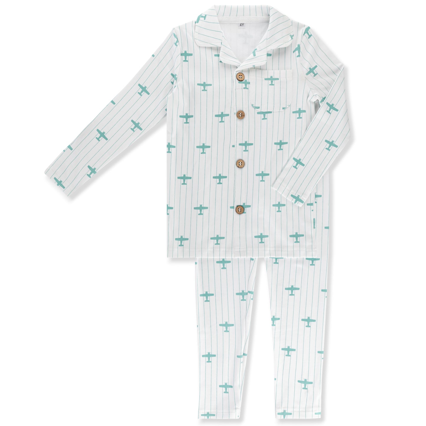 Little Label Blue Airplane Print Grandpa Pajama