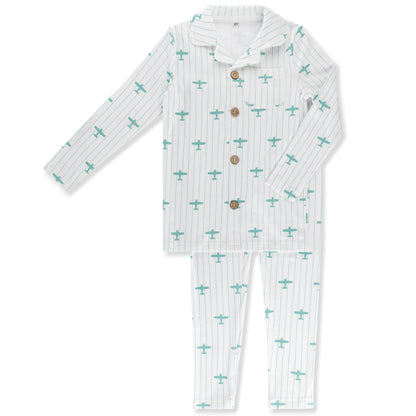 Little Label Blue Airplane Print Grandpa Pajama