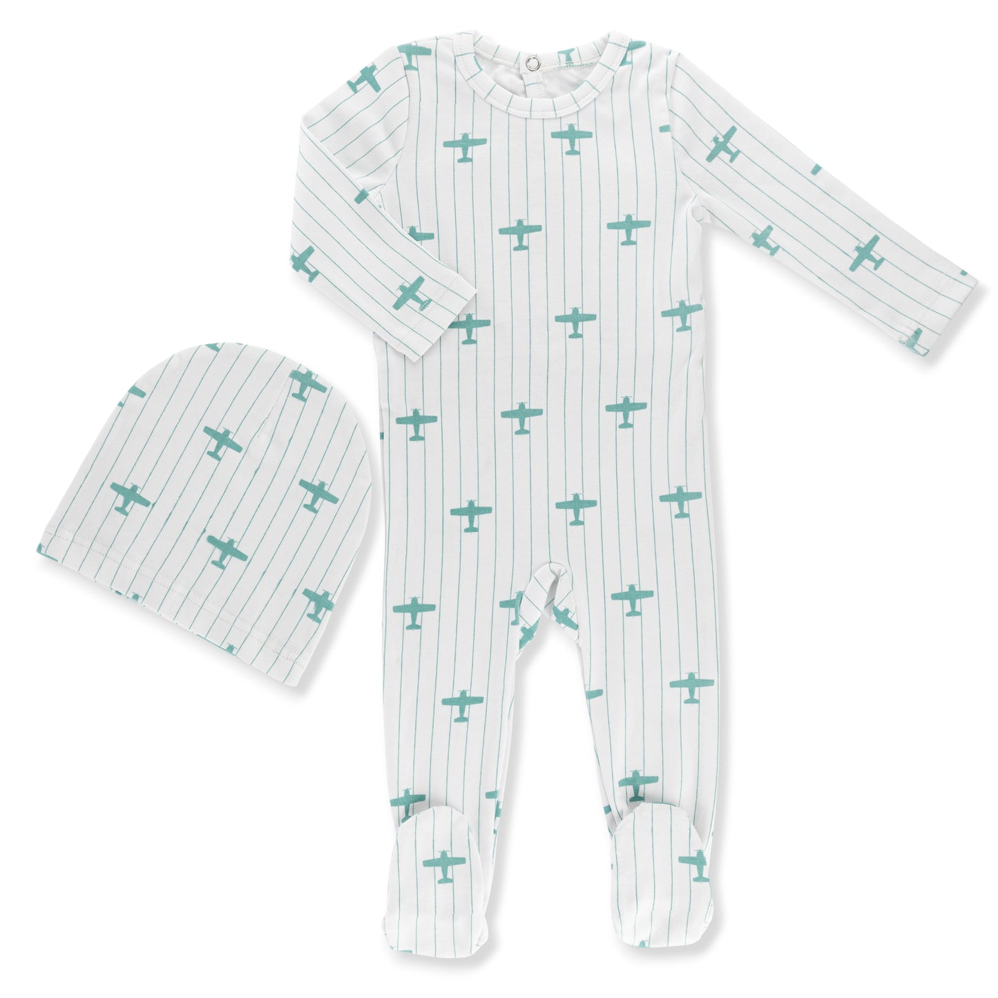 Little Label Blue Airplane Print Footie Set