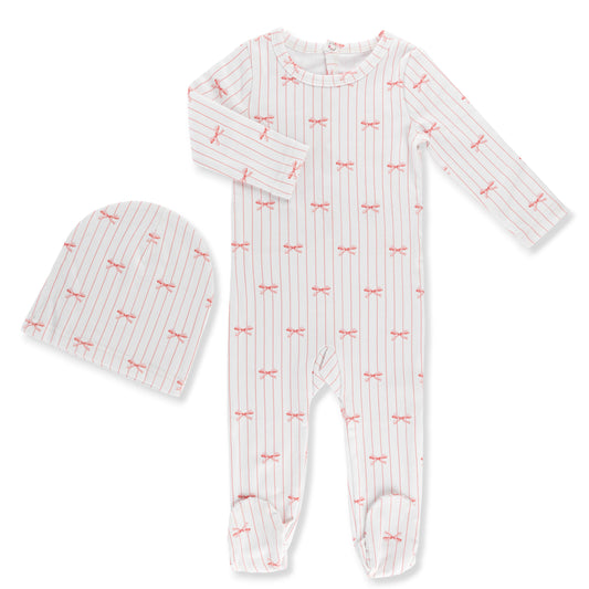 Little Label Pink Bow Print Footie Set