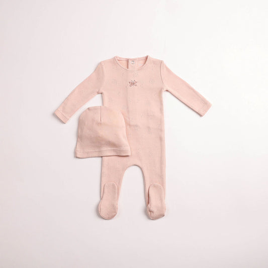 Bee & Dee Little Wings Pointelle Footie Set- Caramel