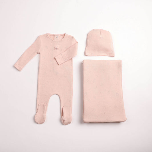 Bee & Dee Little Wings Pointelle Layette Set- Caramel