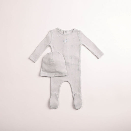 Bee & Dee Little Wings Pointelle Footie Set- Dusty Blue