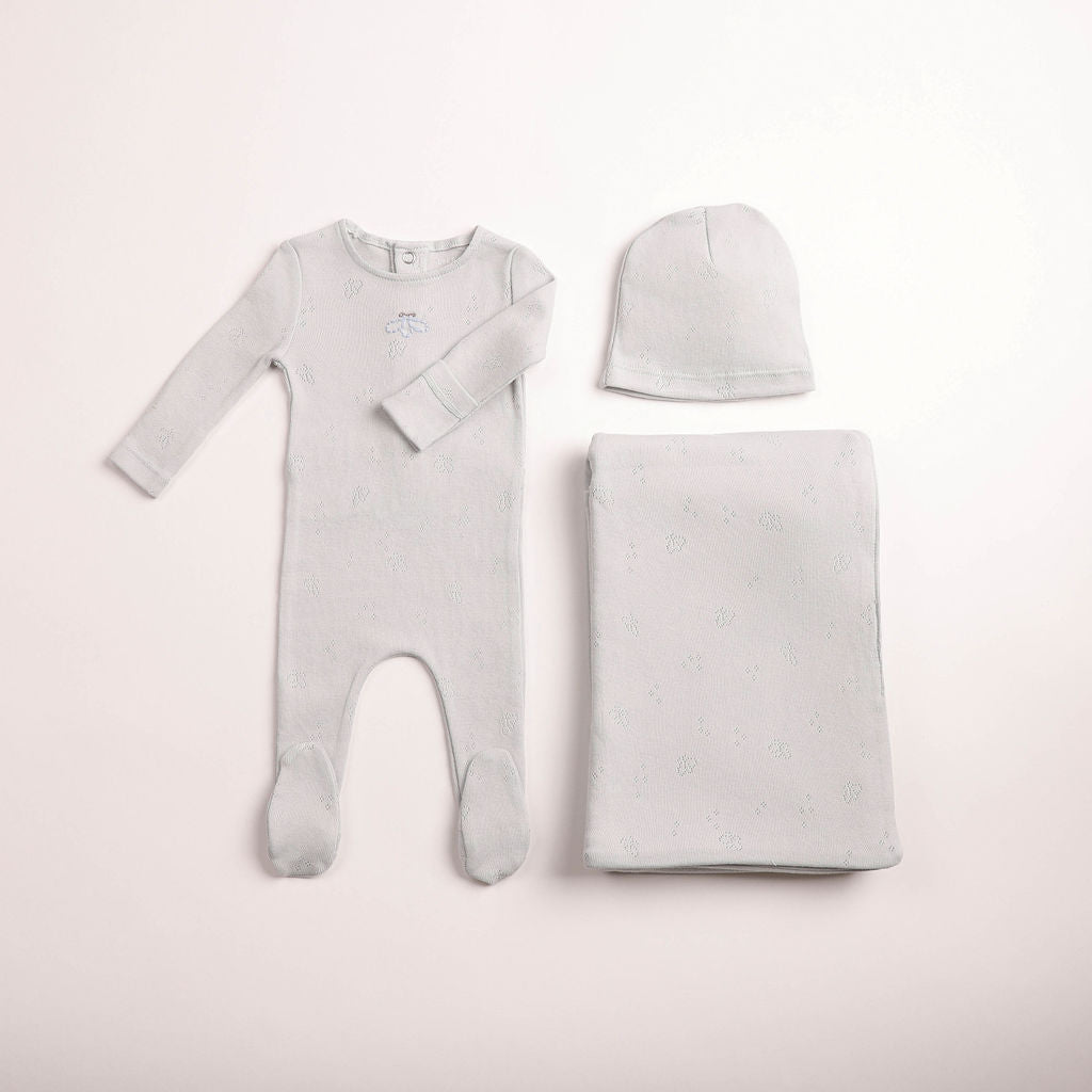 Bee & Dee Little Wings Pointelle Layette Set- Dusty Blue