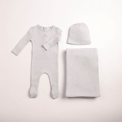Bee & Dee Little Wings Pointelle Layette Set- Dusty Blue