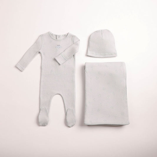 Bee & Dee Little Wings Pointelle Layette Set- Dusty Blue