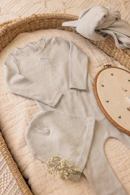 Bee & Dee Little Wings Pointelle Layette Set- Dusty Blue