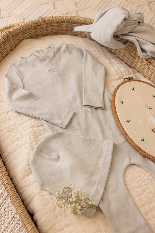 Bee & Dee Little Wings Pointelle Footie Set- Dusty Blue