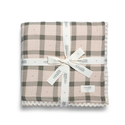 Milk Denmark Lace Edge Blanket - Grid