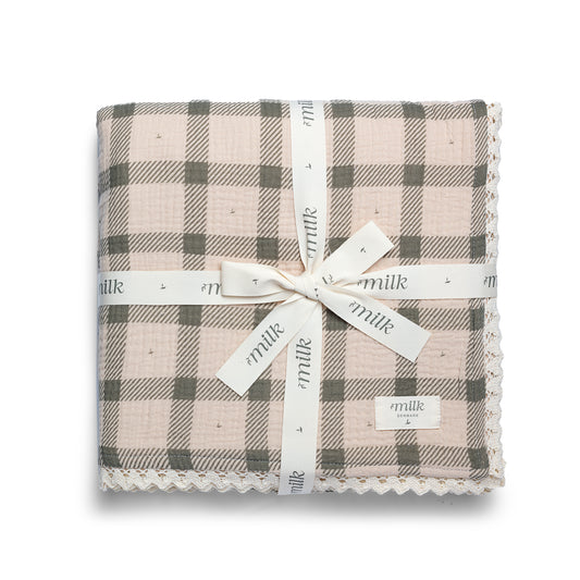 Milk Denmark Lace Edge Blanket - Grid