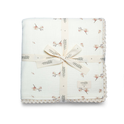 Milk Denmark Lace Edge Blanket - Blossom Ivory