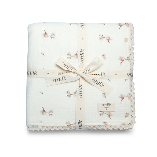 Milk Denmark Lace Edge Blanket - Blossom Ivory