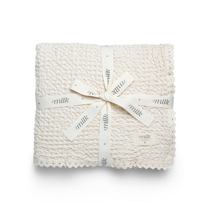 Milk Denmark Lace Edge Blanket - Waffle Ivory