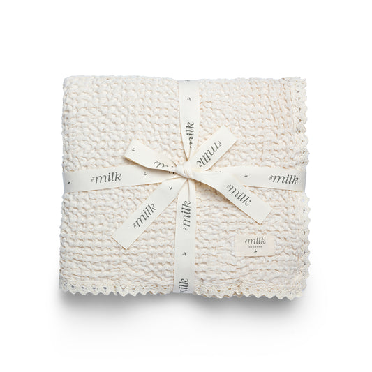 Milk Denmark Lace Edge Blanket - Waffle Ivory