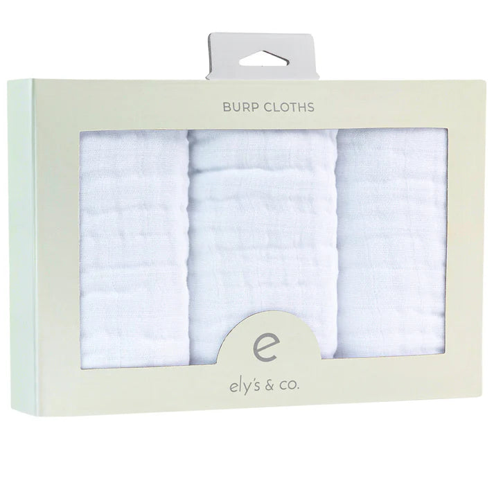 Ely's and Co Muslin Burp Cloths 3 Pack- White