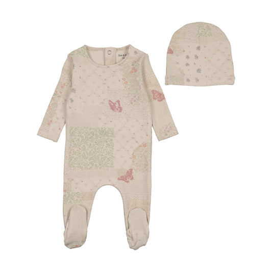 Bee & Dee Organic Paper Print Footie+Beanie - Girls