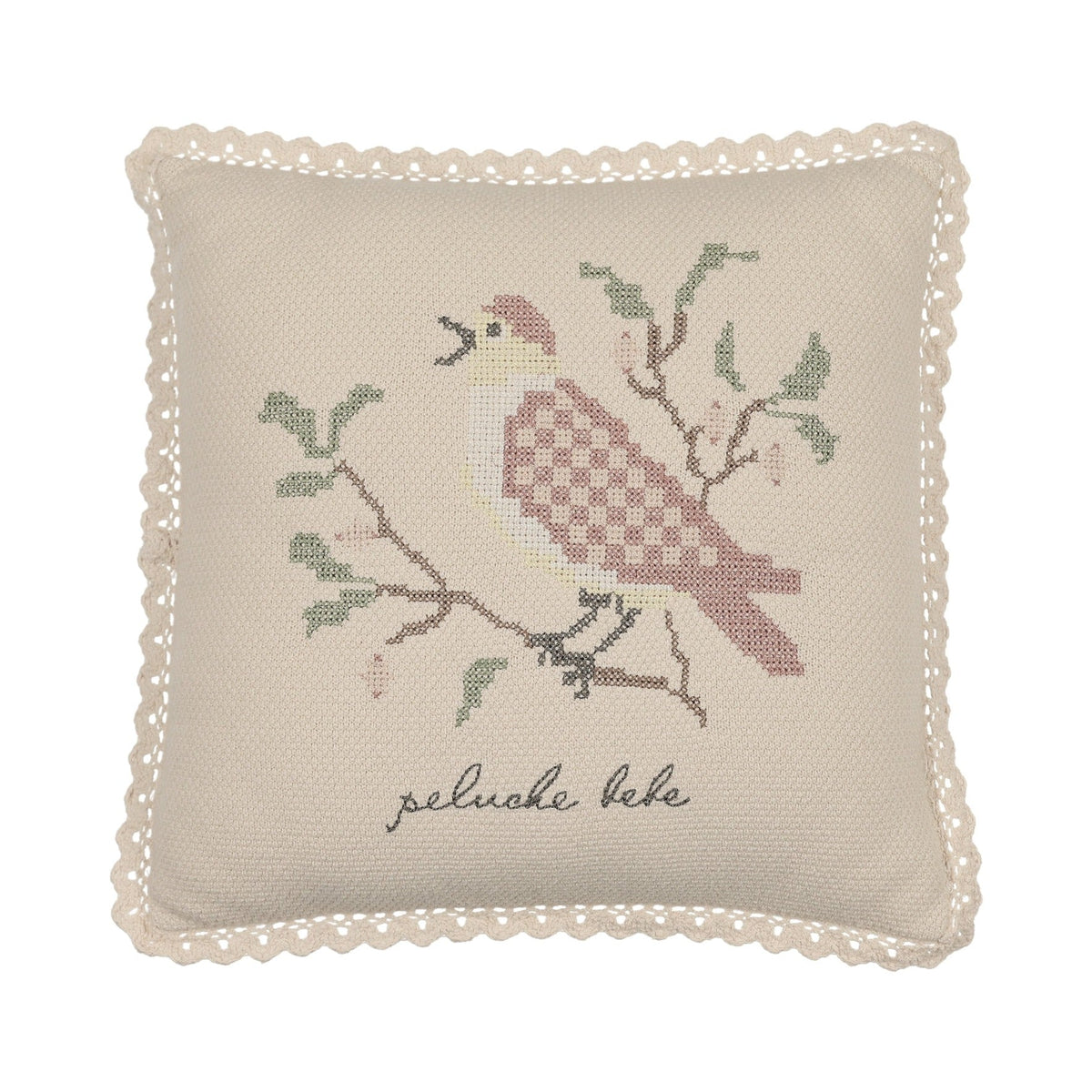 Peluche Cross Stitch Knit Pillow -Stone Rose