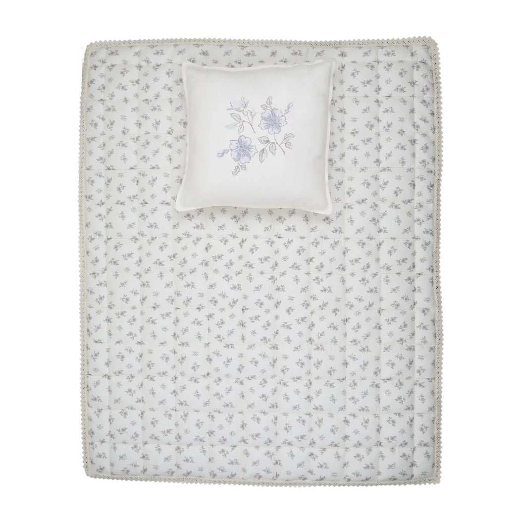 Peluche Blossom Quilted Blanket / Crochet Trim + Square Pillow - Powder - Powder