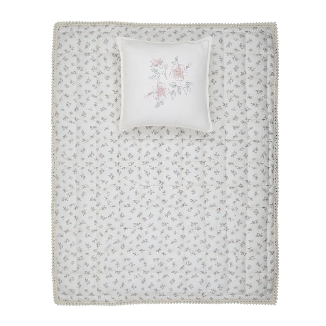 Peluche Blossom Quilted Blanket / Crochet Trim + Square Pillow - Powder - Rose