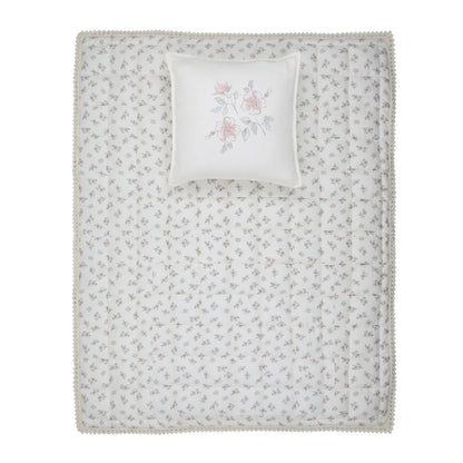 Peluche Blossom Quilted Blanket / Crochet Trim + Square Pillow - Powder - Rose