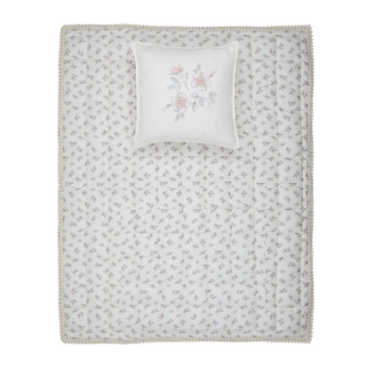 Peluche Blossom Quilted Blanket / Crochet Trim + Square Pillow - Powder - Rose