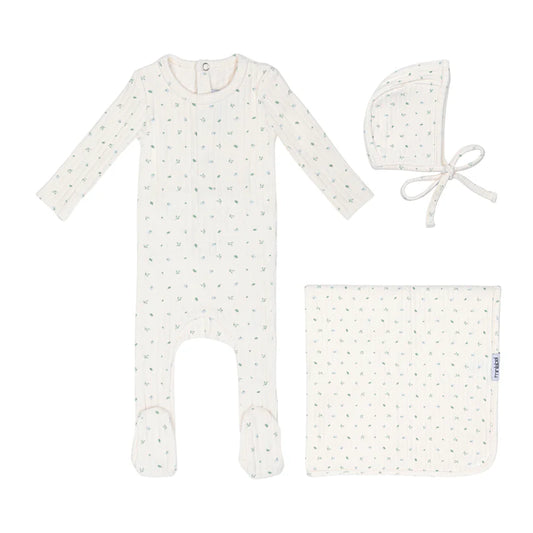 Mini Label Ivory Petal Pointelle Floral Layette  Set-Boys