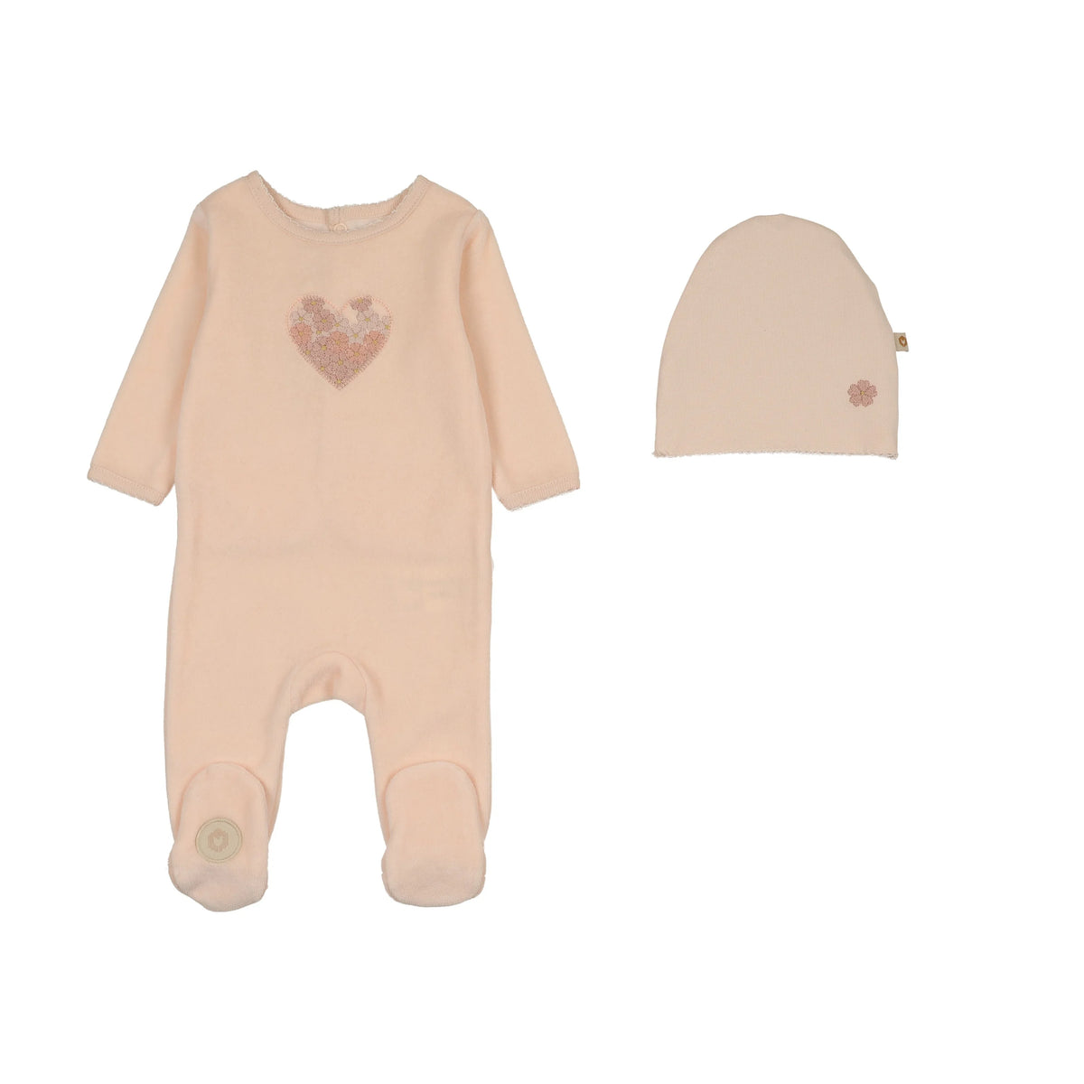 Mon Tresor Petal Heart Footie Set- Barely Pink